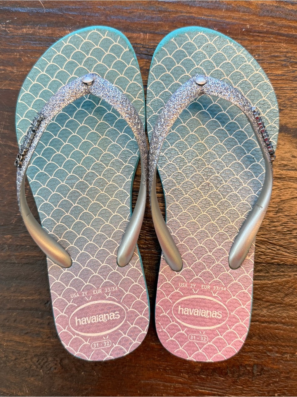Havaianas Girls Mermaid Print Flip Flops Slippers size 2Y/31